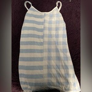 blue and white print dress